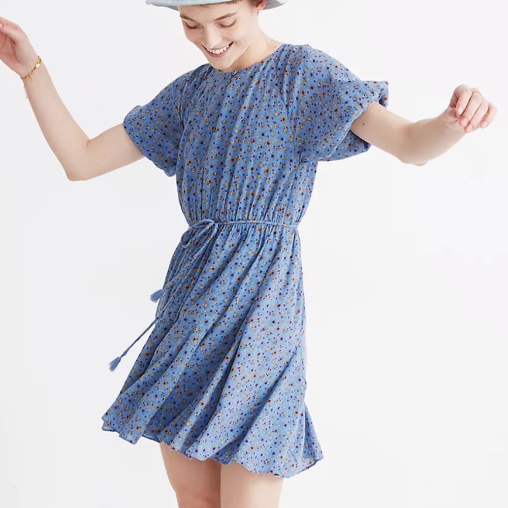 Madewell Tassel-Tie Mini Dress in Calico Floral